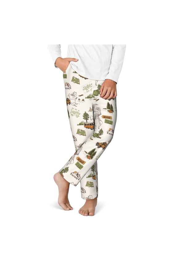 Road Trip Print Youth Home Trousers, Elastic Waistband with Pockets for Home and Outing, Suitable for Children Aged 5-16-XS(5-6)