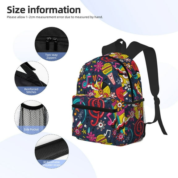 Gukieu Rock Music Print Backpack, Waterproof Backpack with Adjustable Shoulder Straps, Suitable for Campus, Business, Travel, Unisex