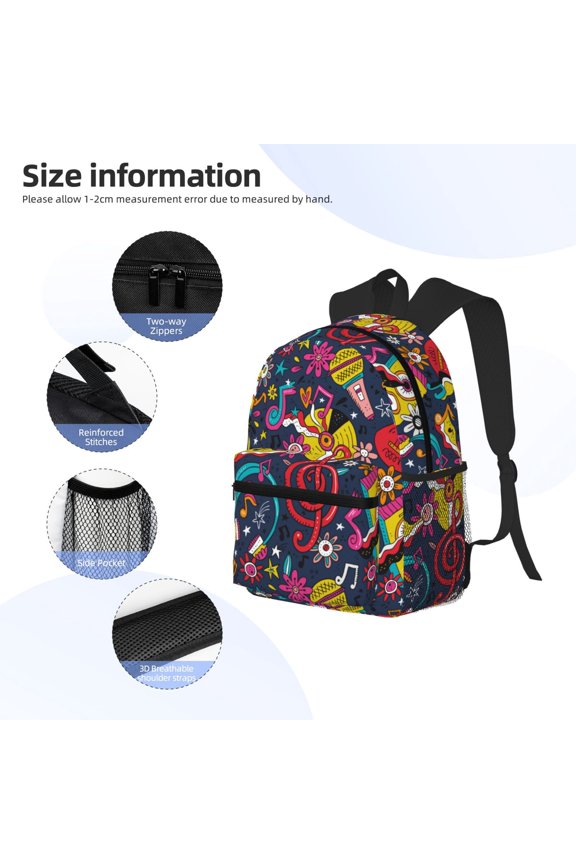 Rock Music Print Backpack, Waterproof Backpack with Adjustable Shoulder Straps, Suitable for Campus, Business, Travel, Unisex