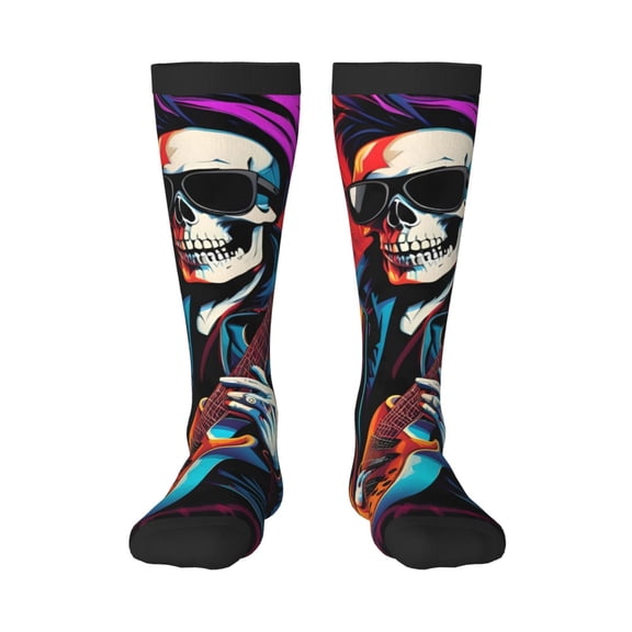 Gukieu Rock Skull Singer Print Contrast Color Stockings, Elastic Sports Socks Warm Socks Clothing Accessories, Adult Unisex