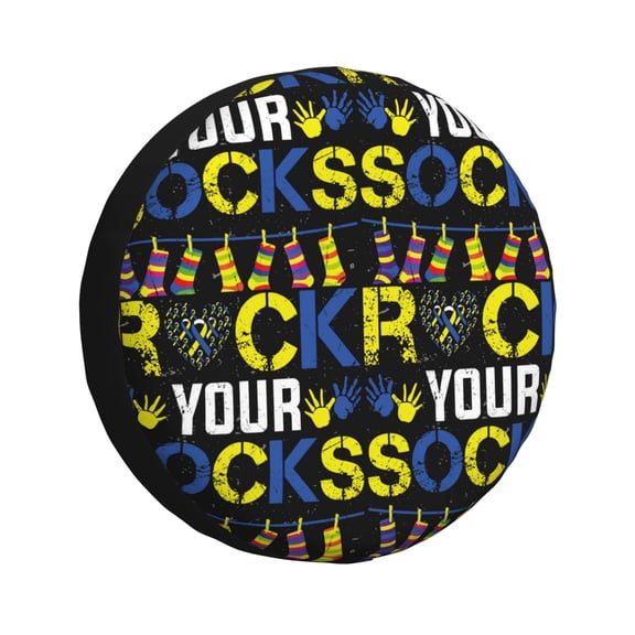 Gukieu Rock Your Socks Print Car Tire Cover, Adjustable Waterproof and Dustproof Tire Protection Cover, Suitable for SUV, Truck, Van-14 inch