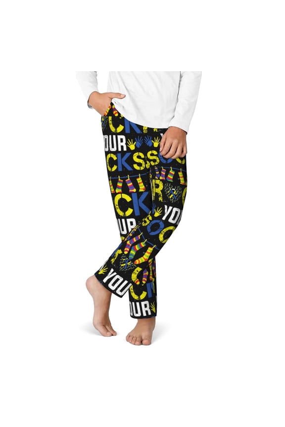 Rock Your Socks Print Youth Home Trousers, Elastic Waistband with Pockets for Home and Outing, Suitable for Children Aged 5-16-Small