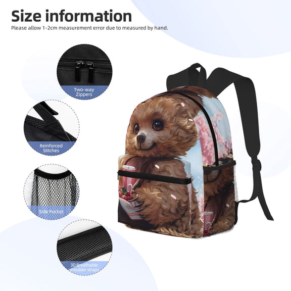 Gukieu Romantic Floral Bear Print Backpack, Waterproof Backpack with Adjustable Shoulder Straps, Suitable for Campus, Business, Travel, Unisex