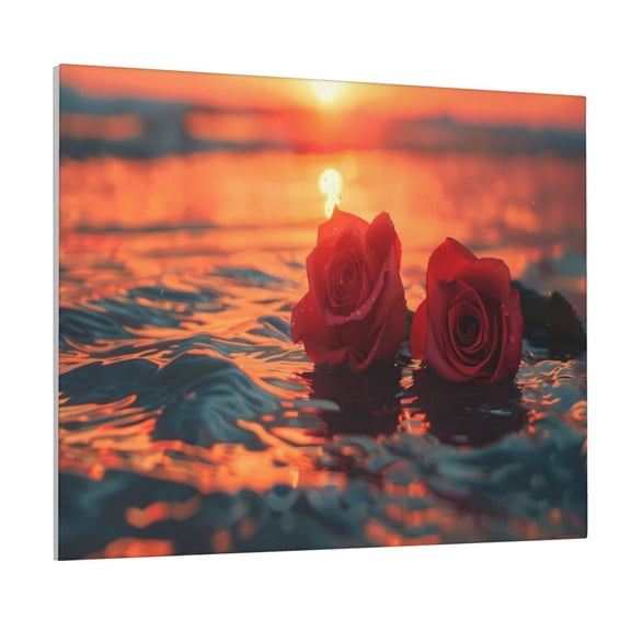 Gukieu Romantic Roses Sunset Ocean Print Canvas Decorative Hanging Painting, Waterproof Art Wall Decoration with Frame, Suitable for Living Room, Bedroom
