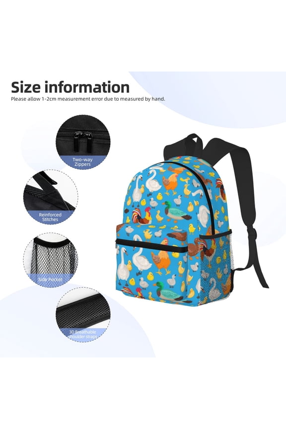 Rooster And Chickens Print Backpack, Waterproof Backpack with Adjustable Shoulder Straps, Suitable for Campus, Business, Travel, Unisex