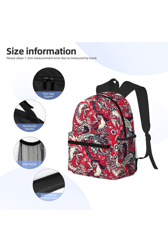 Rooster Head Print Backpack, Waterproof Backpack with Adjustable Shoulder Straps, Suitable for Campus, Business, Travel, Unisex