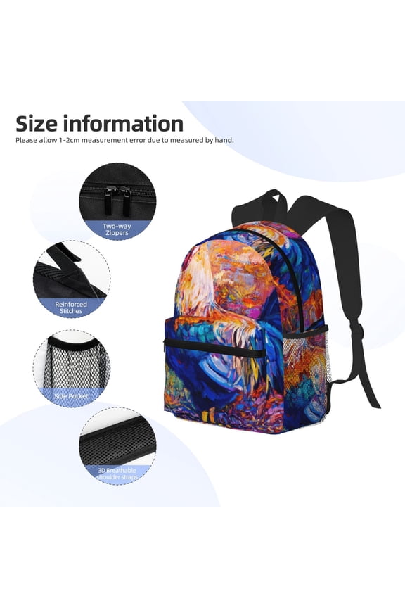Rooster Oil Painting Print Backpack, Waterproof Backpack with Adjustable Shoulder Straps, Suitable for Campus, Business, Travel, Unisex