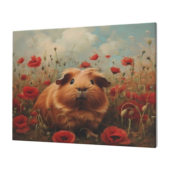 Gukieu Rose Cute Guinea Pig Print Horizontal Canvas Decorative Painting 12x16 Inch Shrinkage Resistant Frame Hanging Home Wall Art Decor