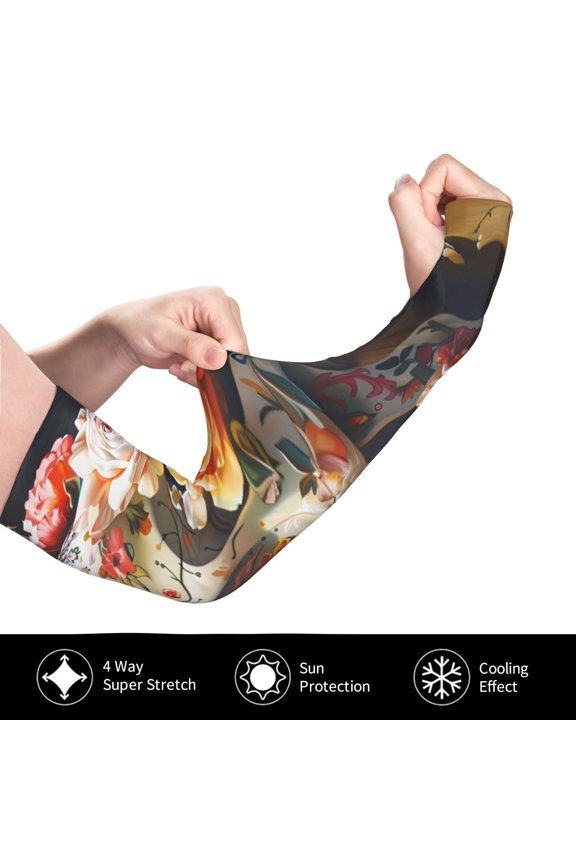 Rose Floral Skull for Adult Ice Silk Sun Protection Arm Sleeves, Moisture Wicking, UV Protection Outdoor Sports Arm Sleeves, Unisex