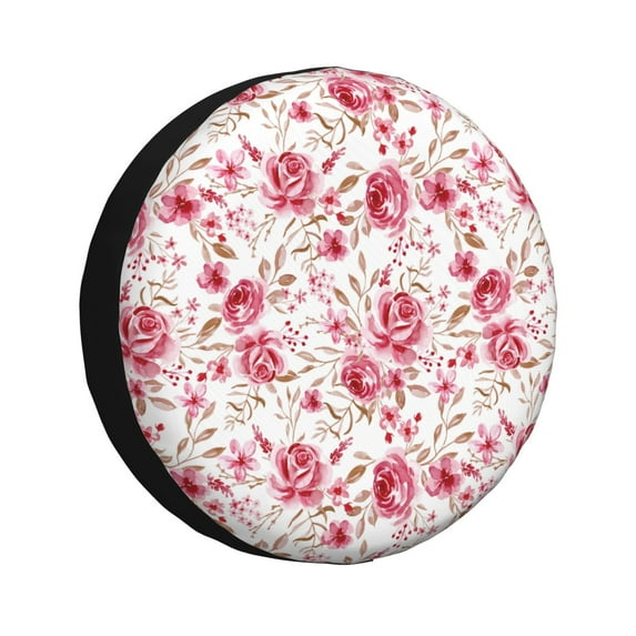 Gukieu Rose Flowers Print Car Tire Cover, Adjustable Waterproof and Dustproof Tire Protection Cover, Suitable for SUV, Truck, Van-16 inch