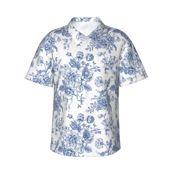 Gukieu Rose Flowers Print Men's Short-sleeved Shirts, Button-down Lapel Hawaiian Shirts, T-shirts, Beach Vacation Summer Casual Wear,3X-Large