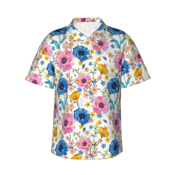 Gukieu Rose Flowers Print Men's Short-sleeved Shirts, Button-down Lapel Hawaiian Shirts, T-shirts, Beach Vacation Summer Casual Wear,Medium