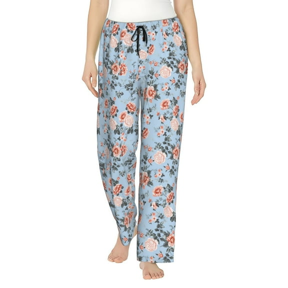 Gukieu Rose Flowers Print Women's Home Trousers, with Pockets and Drawstring Pajamas, Home Pajamas, Sleepwear-Small