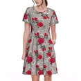 thumbnail image 1 of Gukieu Rose Flowers Print Women's Short Sleeve Dress, Elastic Waistband A-line with Pockets Summer Dress, Suitable for Daily Leisure, Work, Vacation, 1 of 6