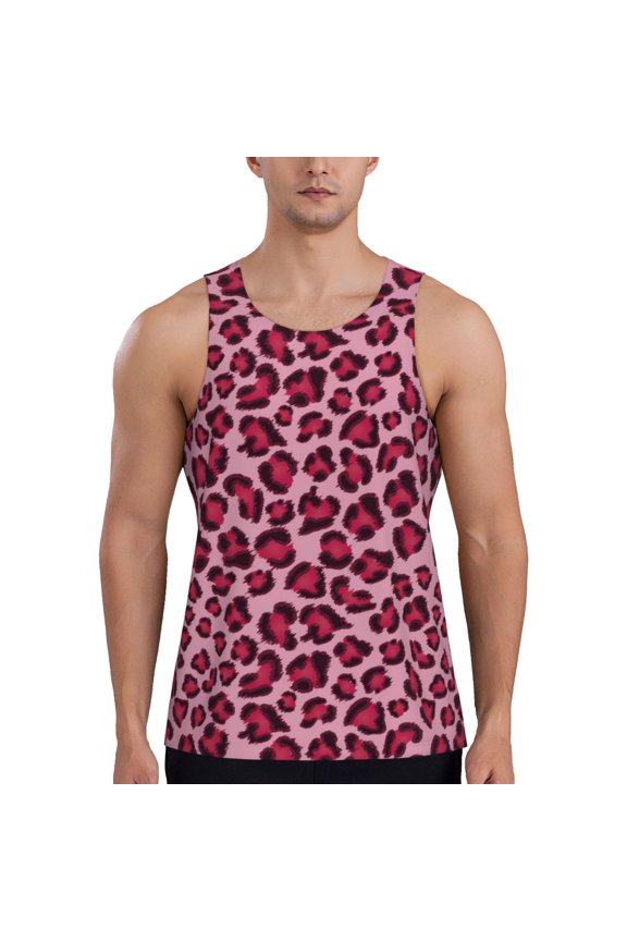Rose Leopard Print Print Men's Quick Dry Fitness Vest, Round Neck Sleeveless Fitness Bodybuilding Top-X-Large