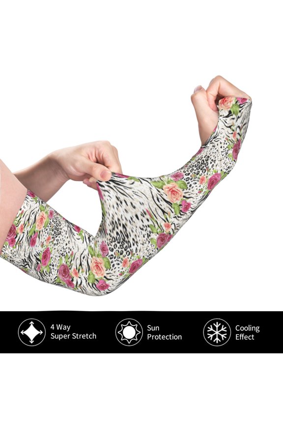 Roses Mixed Zebra for Adult Ice Silk Sun Protection Arm Sleeves, Moisture Wicking, UV Protection Outdoor Sports Arm Sleeves, Unisex