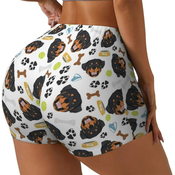 Gukieu Rottweiler Print Women's Sports Shorts, Elastic Waist High Stretch Running Yoga Gym Sweatpants-XX-Large