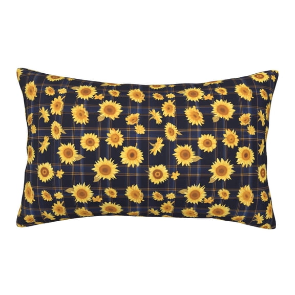 Gukieu Royal Blue Plaid Sunflower Print Plush Pillow Cover, Hidden Zipper Pillow Protector without Pillow Core, Suitable for Bedroom, Office, Car Decoration-14"x20"