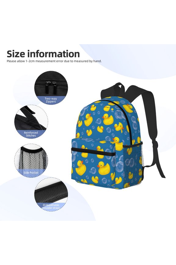 Rubber Duck Print Backpack, Waterproof Backpack with Adjustable Shoulder Straps, Suitable for Campus, Business, Travel, Unisex