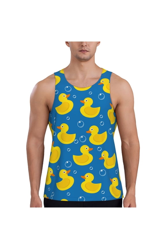 Rubber Duck Print Men's Quick Dry Fitness Vest, Round Neck Sleeveless Fitness Bodybuilding Top-3X-Large