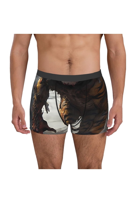 Ruins Tiger Warrior Print Men's Boxer Briefs, High Elastic Moisture Wicking Boxer Briefs Underwear-Large
