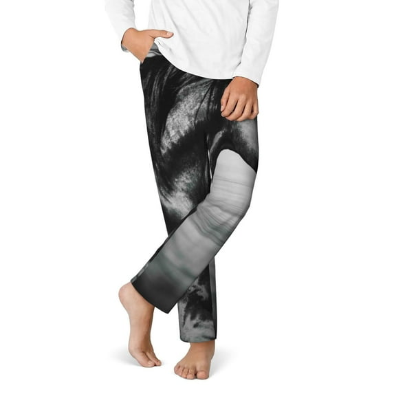 Gukieu Running Horse Print Youth Home Trousers, Elastic Waistband with Pockets for Home and Outing, Suitable for Children Aged 5-16-Small