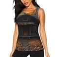 thumbnail image 1 of Gukieu Rustic Cabin Autumn Forest Print Women's Quick-drying Fitness Vest, Round Neck Sleeveless Fitness T-shirt, Suitable for Yoga, Sports-Large, 1 of 7