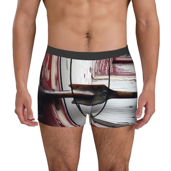 Gukieu Rustic Door Handle Closeup Print Men's Boxer Briefs, High Elastic Moisture Wicking Boxer Briefs Underwear-Large