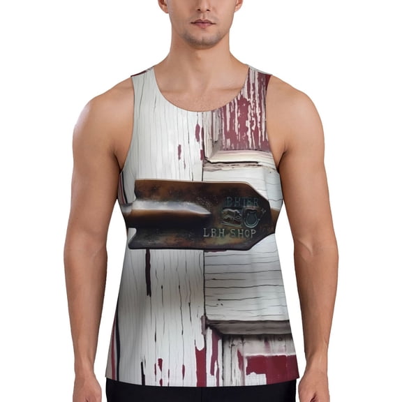 Gukieu Rustic Door Handle Closeup Print Men's Quick Dry Fitness Vest, Round Neck Sleeveless Fitness Bodybuilding Top-Medium