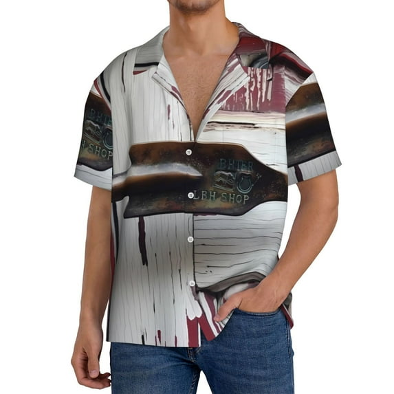 Gukieu Rustic Door Handle Closeup Print Men's Short-sleeved Shirts, Button-down Pocket Shirts, T-shirts, Beach Vacation Travel Summer Clothing-Large