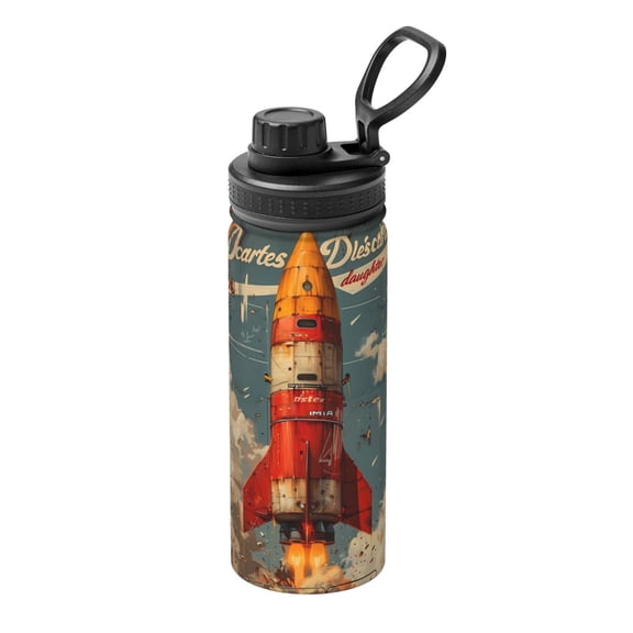Gukieu Rusty Rocket Launch Print 18OZ Portable Sports Water Bottle, Stainless Steel Insulated Water Cup for Men and Women, Suitable for Gym, Travel, Camping