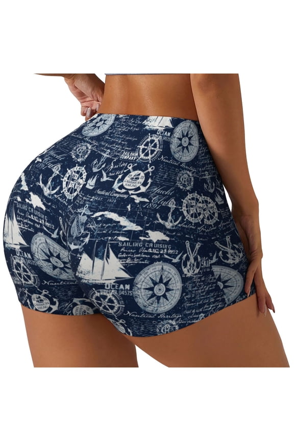 Sailing Cruises Nautical Print Women's Sports Shorts, Elastic Waist High Stretch Running Yoga Gym Sweatpants-XX-Large