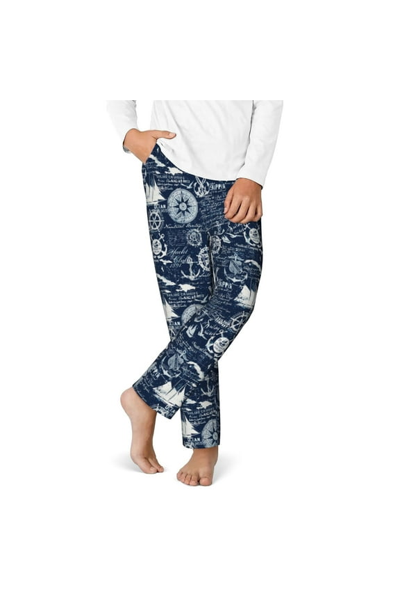 Sailing Cruises Nautical Print Youth Home Trousers, Elastic Waistband with Pockets for Home and Outing, Suitable for Children Aged 5-16-XS(5-6)