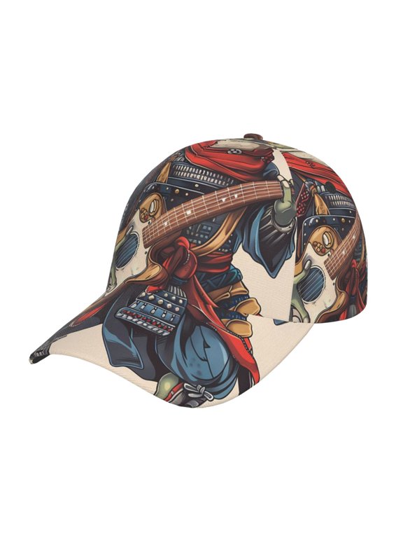 Samurai Frog Guitar Prin Baseball Cap, Adjustable Sweat-wicking Daily,Travel, Sports Cap, Unisex