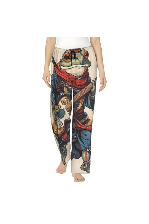 Samurai Frog Guitar Print Women's Home Trousers, with Pockets and Drawstring Pajamas, Home Pajamas, Sleepwear-Medium