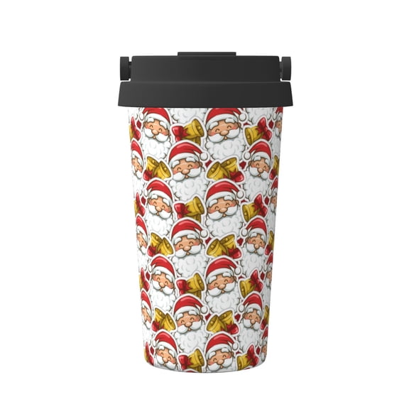 Gukieu Santa Claus bells Print Insulated Coffee Cup, Portable Stainless Steel Vacuum Cup with Lid, Unisex, Suitable for Office, Cafe, Car