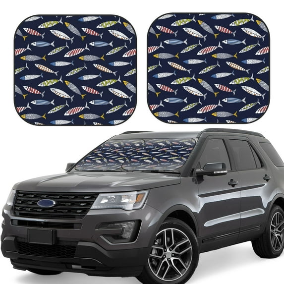 Gukieu Sardine Print Car Windshield Sun Visor, Foldable Anti-UV Car Sun Visor Suitable for Vans, Trucks Car Accessories-Medium