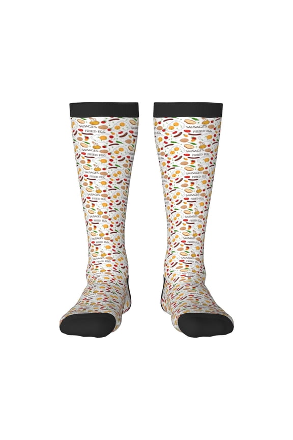 Sausage Tomato Toast Print Contrast Color Stockings, Elastic Sports Socks Warm Socks Clothing Accessories, Adult Unisex