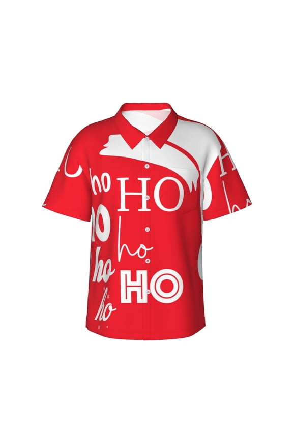 Saying Ho Ho Ho Print Men's Short-sleeved Shirts, Button-down Lapel Hawaiian Shirts, T-shirts, Beach Vacation Summer Casual Wear,Small
