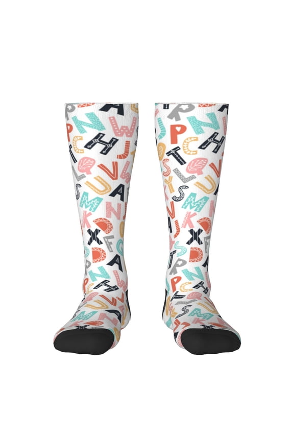 Scandinavian Alphabet1 Print Contrast Color Stockings, Elastic Sports Socks Warm Socks Clothing Accessories, Adult Unisex
