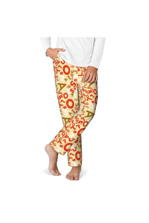 Scandinavian Alphabet2 Print Youth Home Trousers, Elastic Waistband with Pockets for Home and Outing, Suitable for Children Aged 5-16-Large