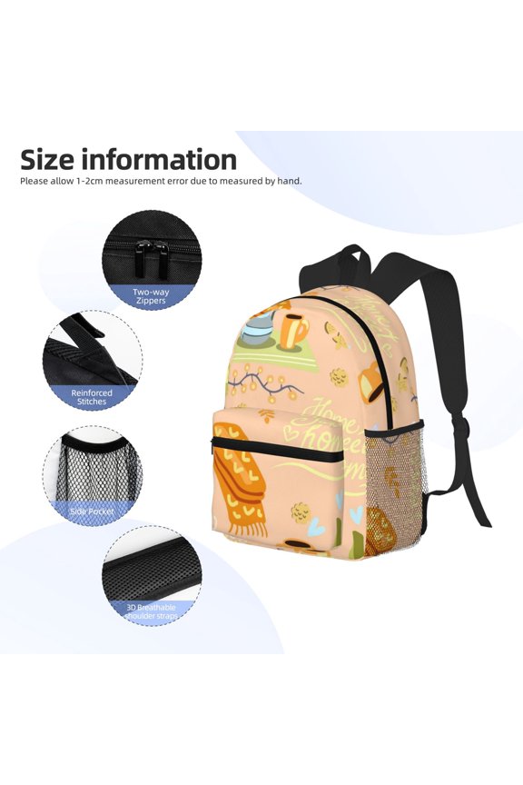 Scandinavian Style Hygge Print Backpack, Waterproof Backpack with Adjustable Shoulder Straps, Suitable for Campus, Business, Travel, Unisex