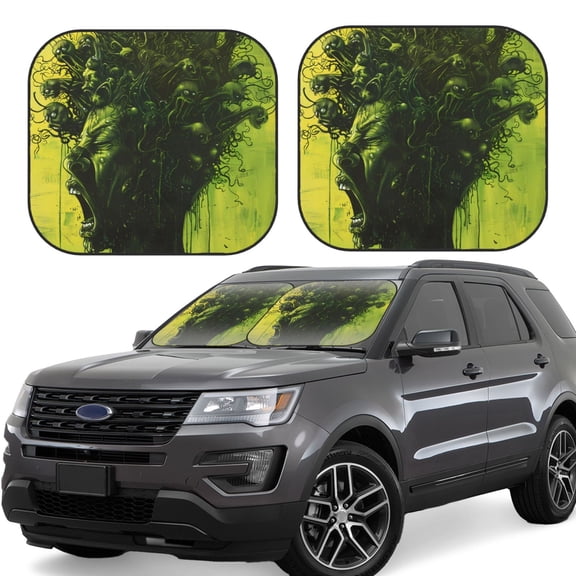 Gukieu Screaming Horror Art Print Car Windshield Sun Visor, Foldable Anti-UV Car Sun Visor Suitable for Vans, Trucks Car Accessories-Medium