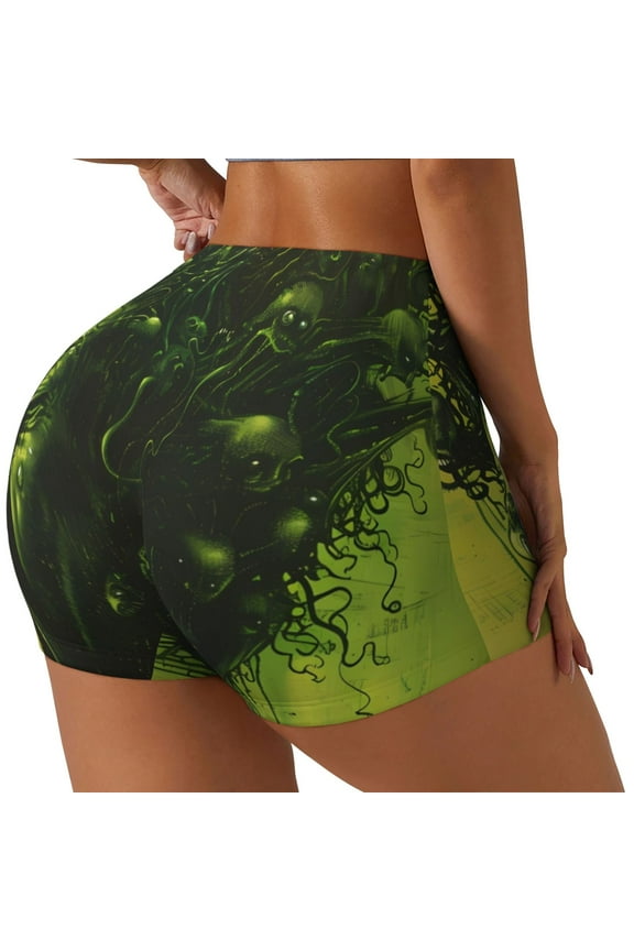 Screaming Horror Art Print Women's Sports Shorts, Elastic Waist High Stretch Running Yoga Gym Sweatpants-X-Large