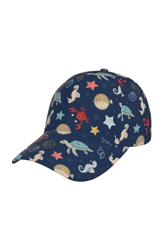 Sea Creatures Prin Baseball Cap, Adjustable Sweat-wicking Daily,Travel, Sports Cap, Unisex