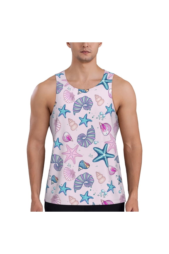 Sea Shells 3 Print Men's Quick Dry Fitness Vest, Round Neck Sleeveless Fitness Bodybuilding Top-XX-Large