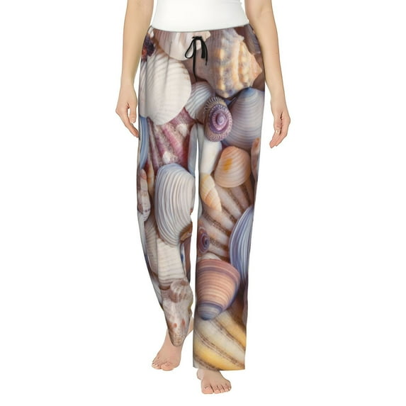 Gukieu Sea Shells Print Women's Home Trousers, with Pockets and Drawstring Pajamas, Home Pajamas, Sleepwear-Large