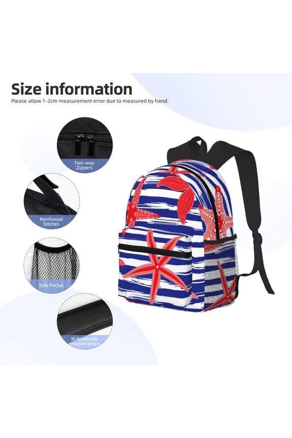 Sea Stars Print Backpack, Waterproof Backpack with Adjustable Shoulder Straps, Suitable for Campus, Business, Travel, Unisex