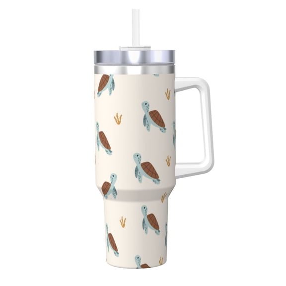 Gukieu Sea Turtle Print 40OZ Ice Cup, Stainless Steel Vacuum Kettle with Handle Suitable for Hot and Cold Drinks, Travel, Fitness