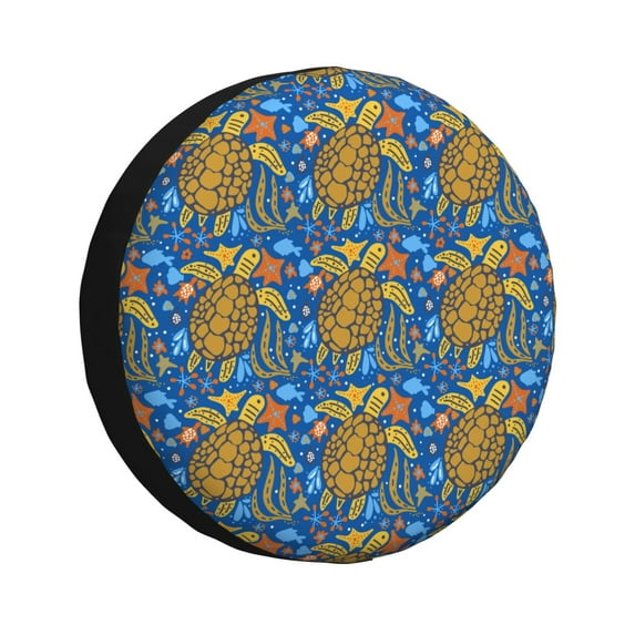 Gukieu Sea Turtle Print Car Tire Cover, Adjustable Waterproof and Dustproof Tire Protection Cover, Suitable for SUV, Truck, Van-17 inch